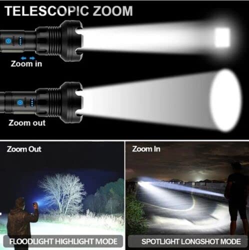 LED Rechargeable Tactical Laser Flashlight 70000 High Lumens Tactical Flashlight,P90 Brightest Flashlight with COB Sidelight,7 Modes,Powerful Emergency Waterproof Flashlight (with Battery)