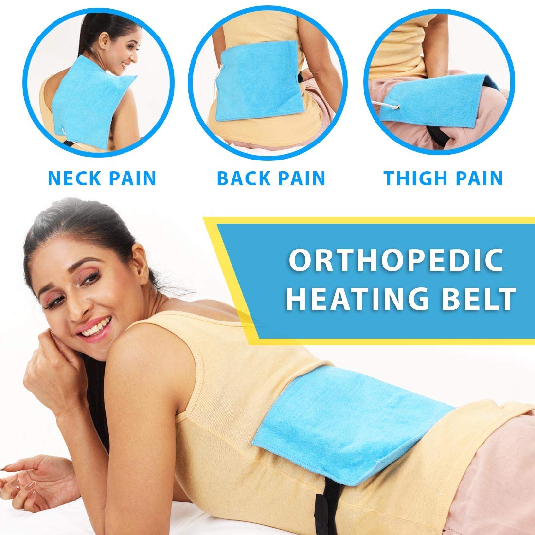 JSB H03 Electric Heating Pad for Period Cramps Back Pain Relief with Velcro Strap Handsfree Use Multipurpose for Back, Shoulder & Legs Pain Relief with Adjustable Temperature