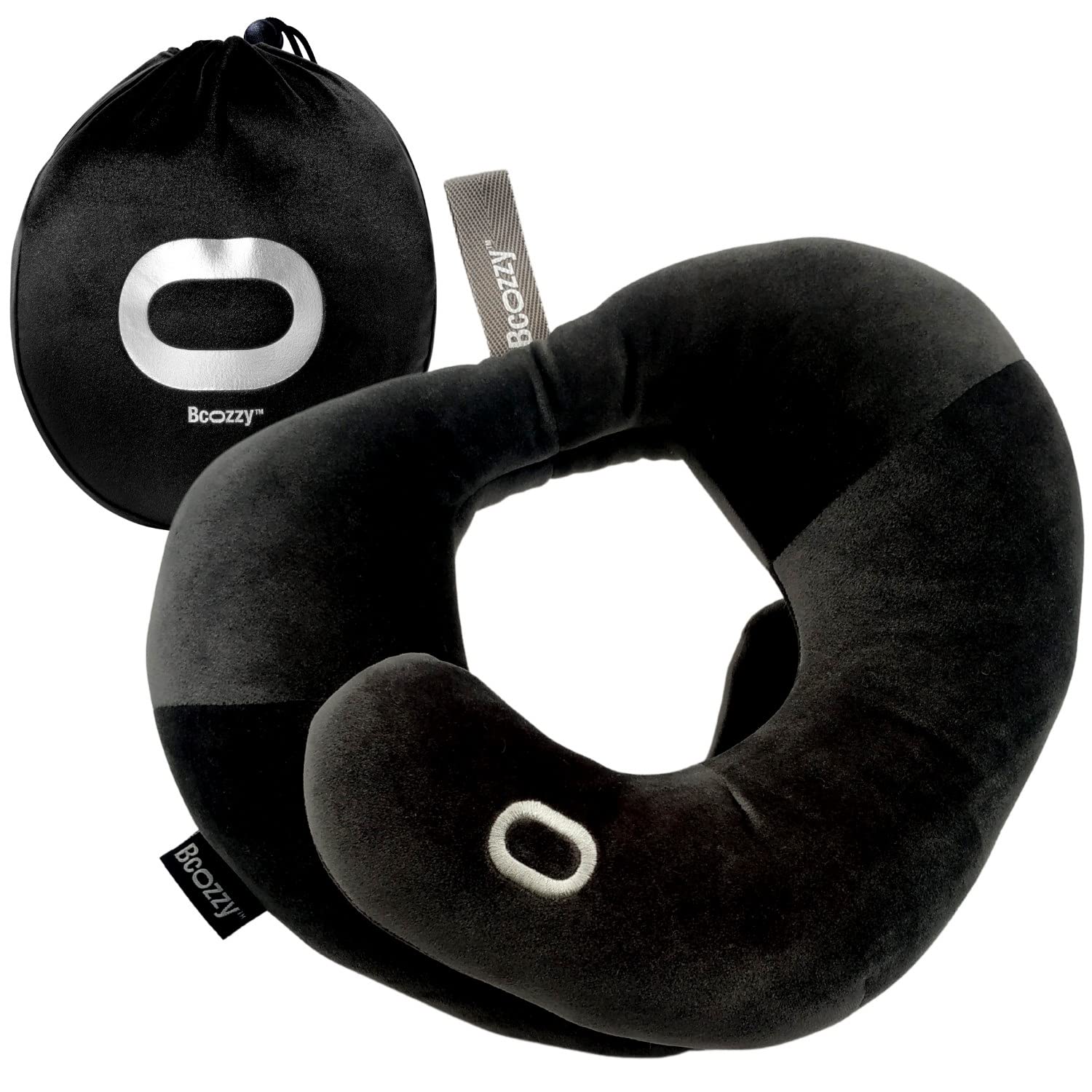 BCOZZY Neck Pillow for Travel Provides Double Support to The Head, Neck, and Chin in Any Sleeping Position on Flights, Car, and at Home, Comfortable Airplane Travel Pillow, Large, Black