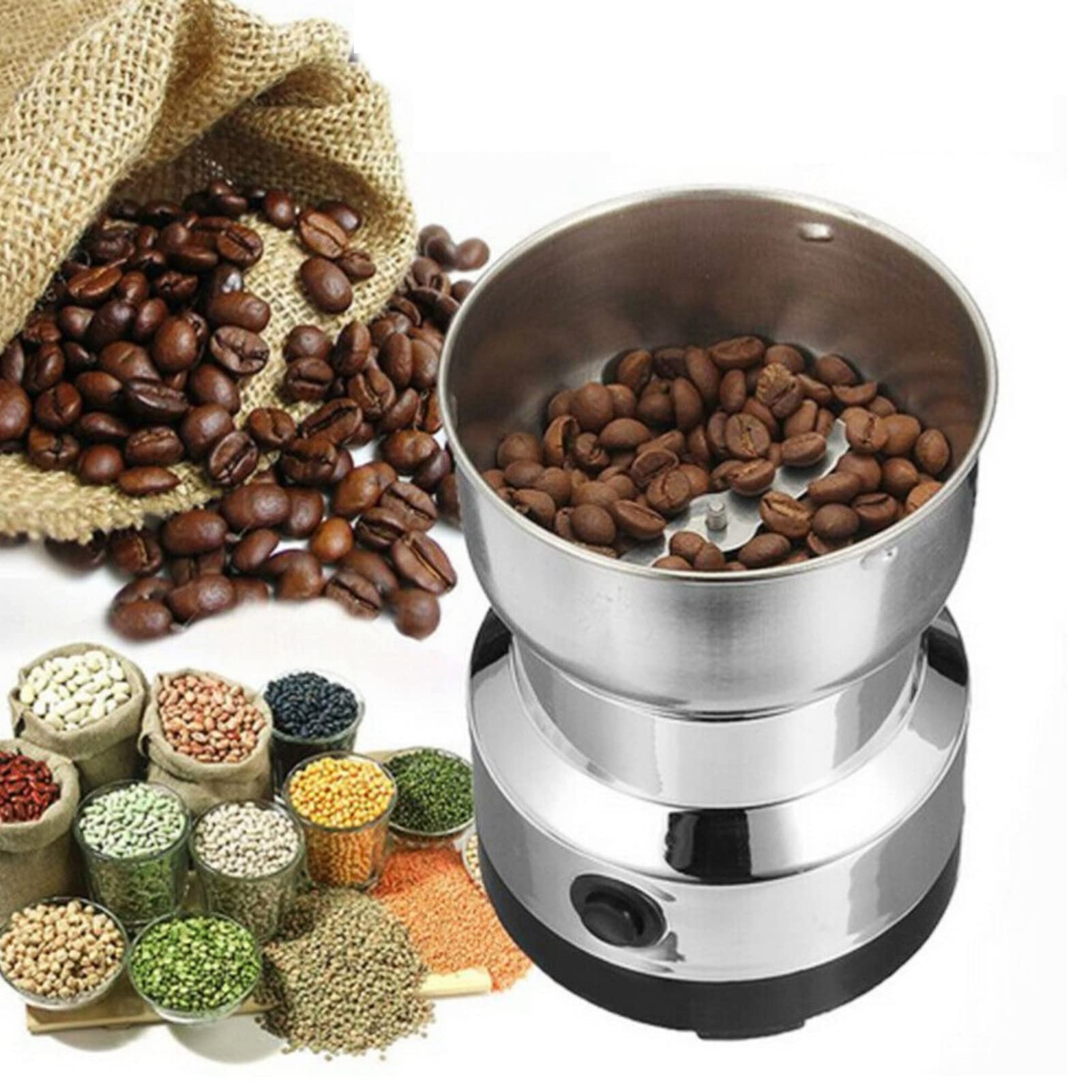 Electric Spice Grinder, Stainless Steel Coffee Nut Seed Herb Grinder Crusher Mill Blender Kitchen Tool for Home Travel(US Plug)