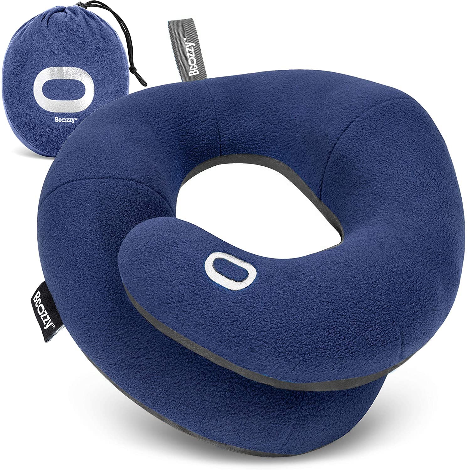 BCOZZY Neck Pillow for Travel Provides Double Support to The Head, Neck, and Chin in Any Sleeping Position on Flights, Car, and at Home, Comfortable Airplane Travel Pillow, Large, Black