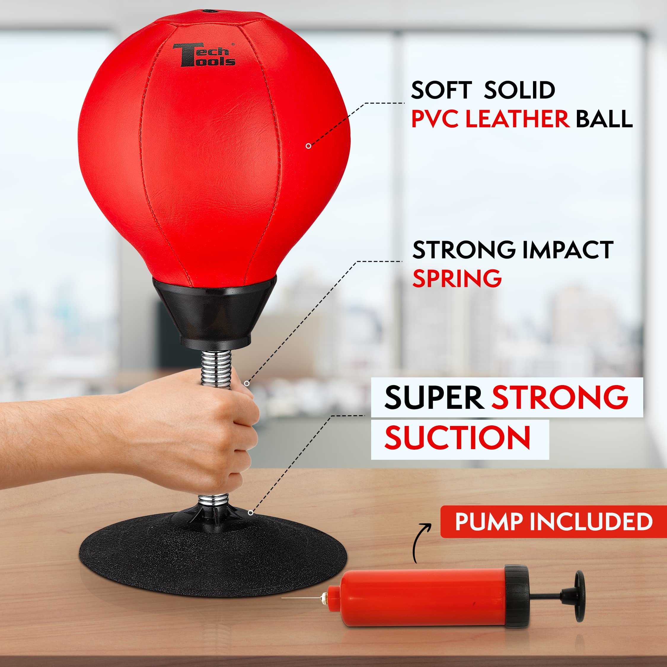 Tech Tools Desktop Punching Bag - Suctions to Your Desk, Heavy Duty Stress Relief Boxing Bag, Funny Office White Elephant Gifts for Boss or Coworker