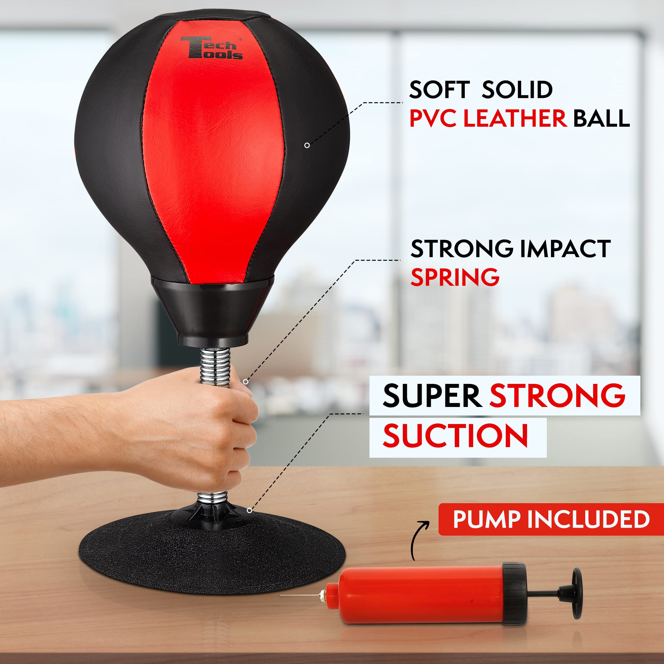 Tech Tools Desktop Punching Bag - Suctions to Your Desk, Heavy Duty Stress Relief Boxing Bag, Funny Office White Elephant Gifts for Boss or Coworker