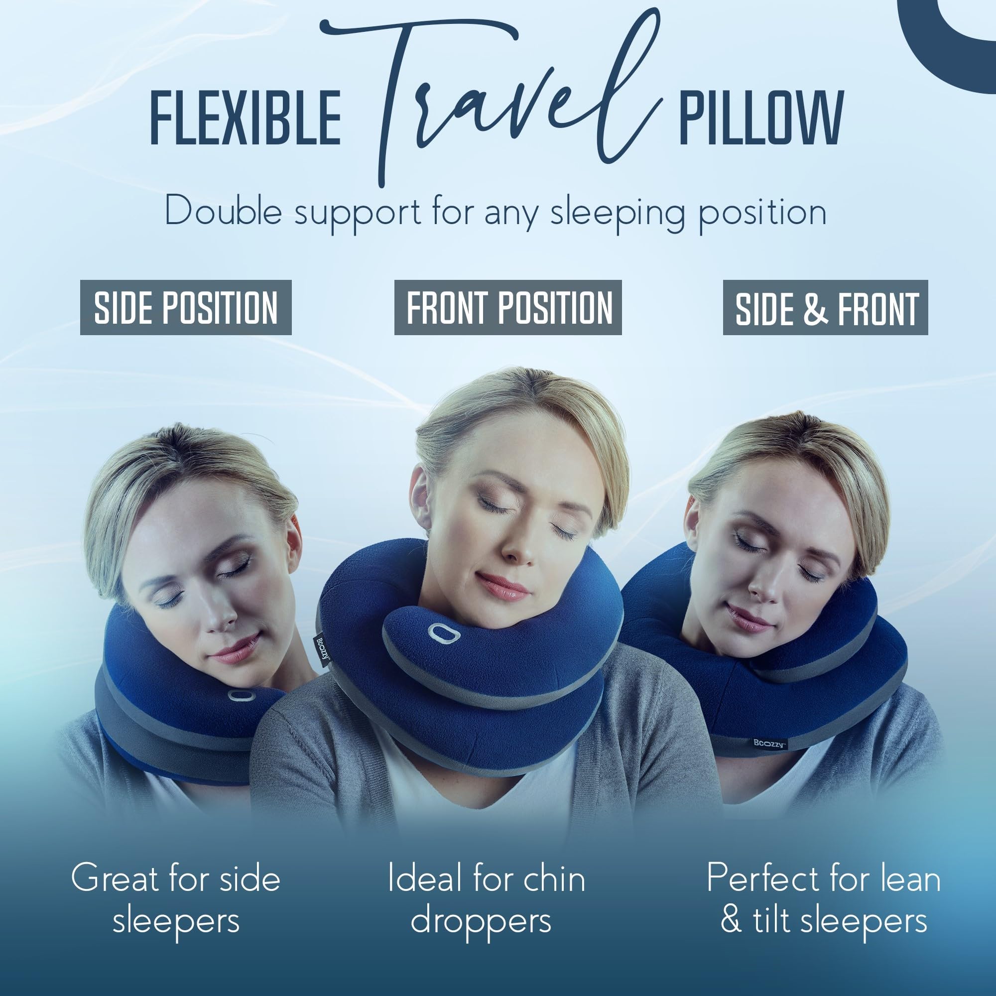 BCOZZY Neck Pillow for Travel Provides Double Support to The Head, Neck, and Chin in Any Sleeping Position on Flights, Car, and at Home, Comfortable Airplane Travel Pillow, Large, Black