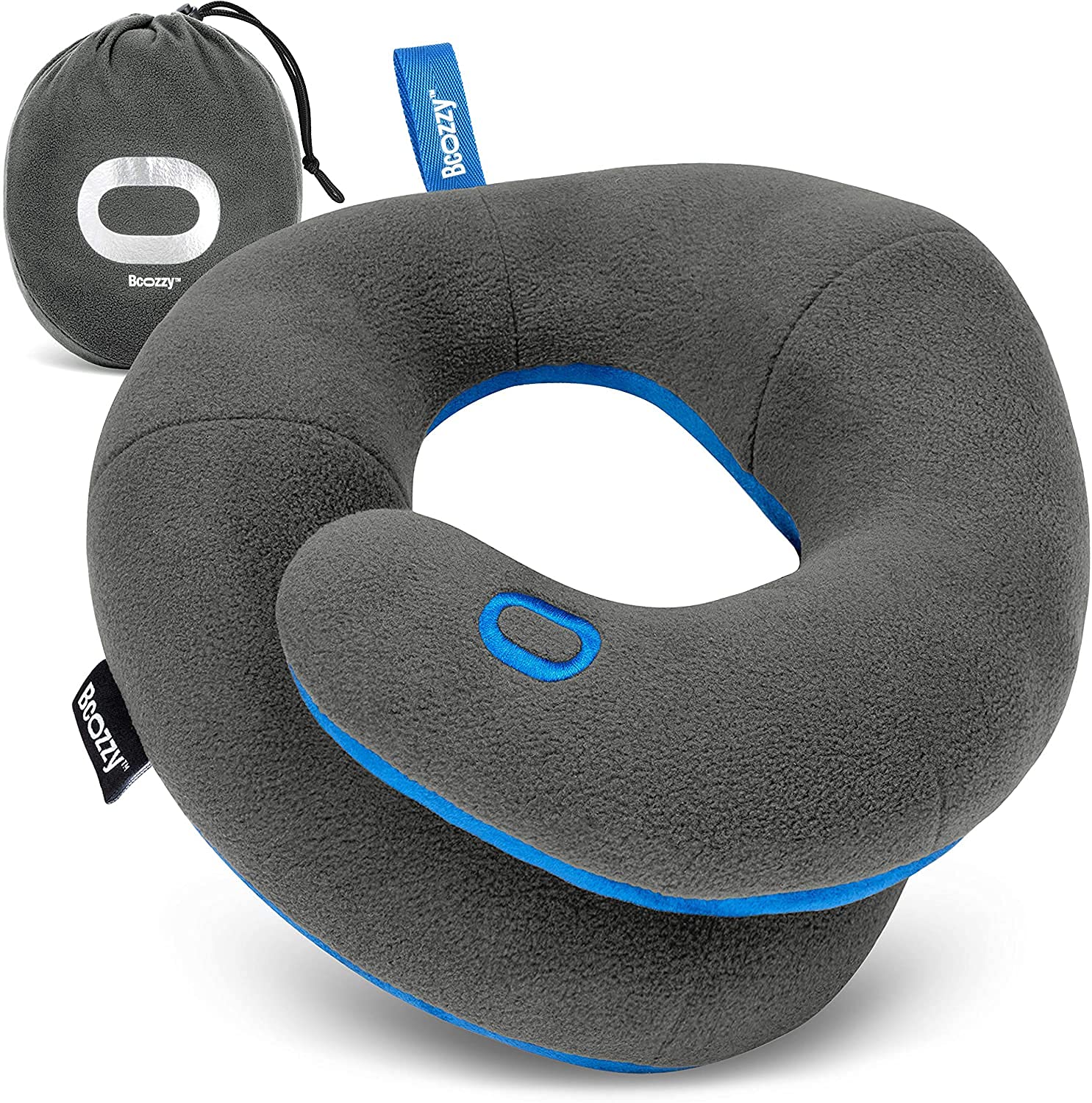 BCOZZY Neck Pillow for Travel Provides Double Support to The Head, Neck, and Chin in Any Sleeping Position on Flights, Car, and at Home, Comfortable Airplane Travel Pillow, Large, Black