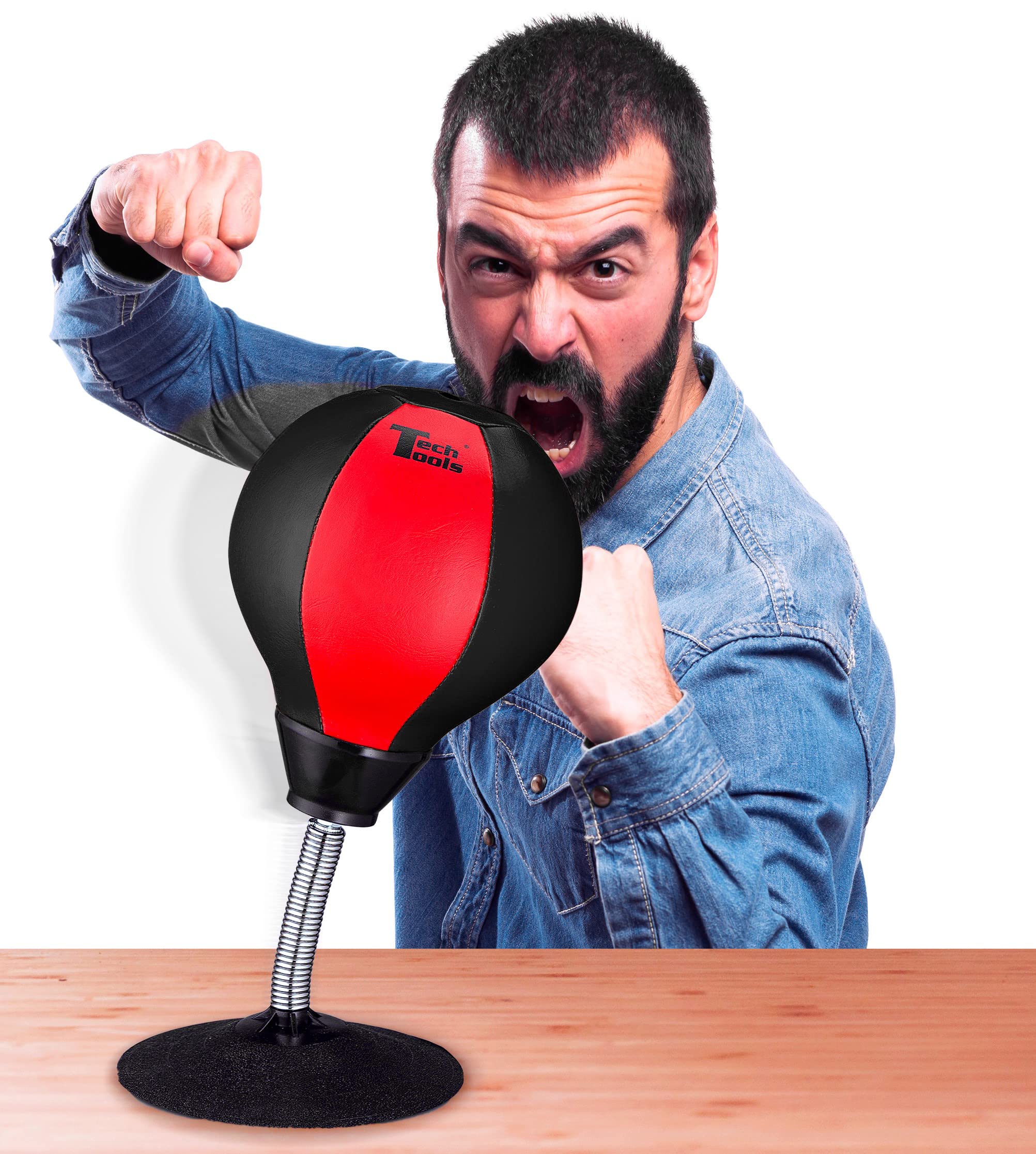 Tech Tools Desktop Punching Bag - Suctions to Your Desk, Heavy Duty Stress Relief Boxing Bag, Funny Office White Elephant Gifts for Boss or Coworker