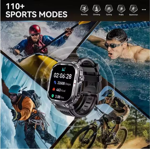 Military Smart Watch for Men 3ATM Waterproof with Call/LED Flashlight 2.02" HD Big Screen