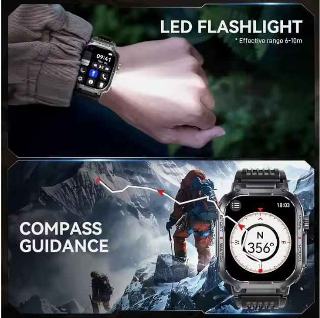 Military Smart Watch for Men 3ATM Waterproof with Call/LED Flashlight 2.02" HD Big Screen